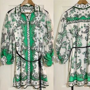 ALICE + OLIVIA Oralia Paisley Printed Belted Shirt Dress Women’s Size 4